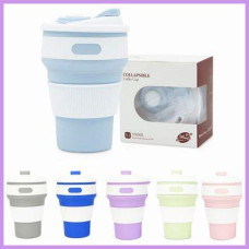 Складной силиконовый стакан Collapsible Coffee Cup с крышкой 350 мл
