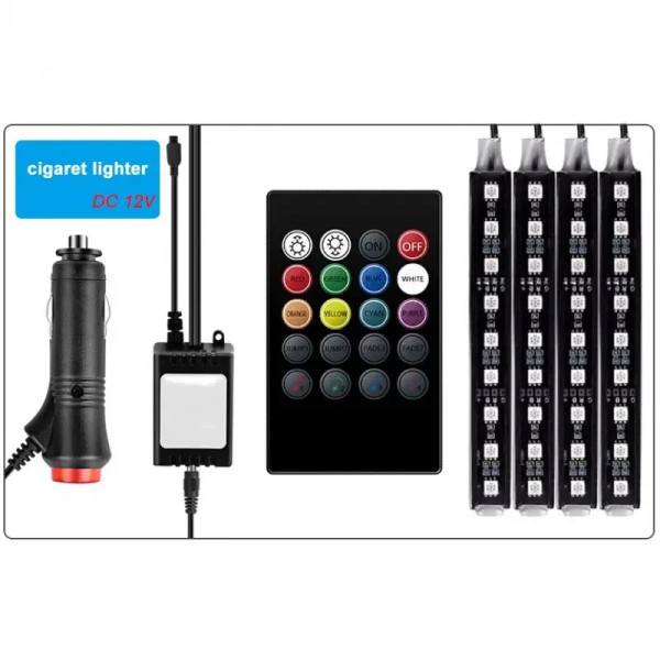 Универсальная RGB LED подсветка в авто Car LED RGB, с пультом, влагостойкая, в прикуриватель