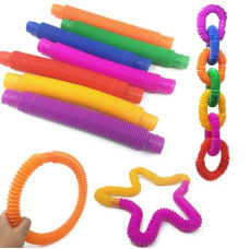 Набор антистрессовых сенсорных игрушек S Fidget Pop Tube, 12 пластиковых эластичных труб