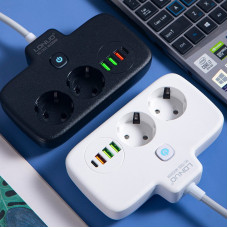 Сетевой фильтр LDNIO SE2435 с USB, QC3.0, PD 20Вт, 2 розетки EU, 4 USB, защита от перегрева