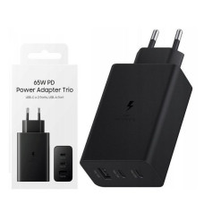Сетевое зарядное устройство 65W Trio с 2 Type-C и USB-A, поддержка быстрой зарядки PD 3.0 / SFC / AFC, черное
