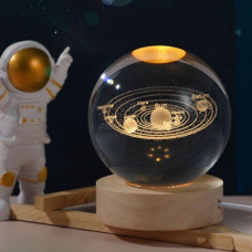 Ночник-шар 3D «Солнечная система» из хрусталя с USB и мягкой теплой подсветкой