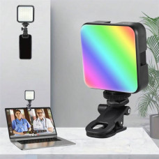 Мини видеосвет LED RGB AY-83 с аккумулятором и зажимом, портативная светодиодная лампа для фото и видео