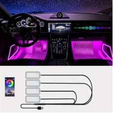 Светодиодная подсветка салона авто USB Bluetooth RGB подсветка ног в авто 4шт c приложением