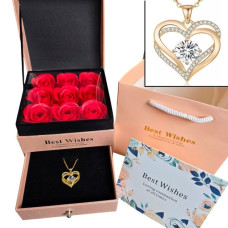 Набор мыльных роз 9 шт в подарочной коробке с кулоном Best Wishes, ароматные цветы из мыла