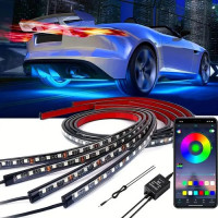Светодиодная подсветка для дна автомобиля bluetooth 12V IP68,  LED RGB лента 2шт по 90см, 2шт по 120см