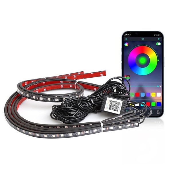 Светодиодная подсветка для дна автомобиля bluetooth 12V IP68,  LED RGB лента 2шт по 90см, 2шт по 120см